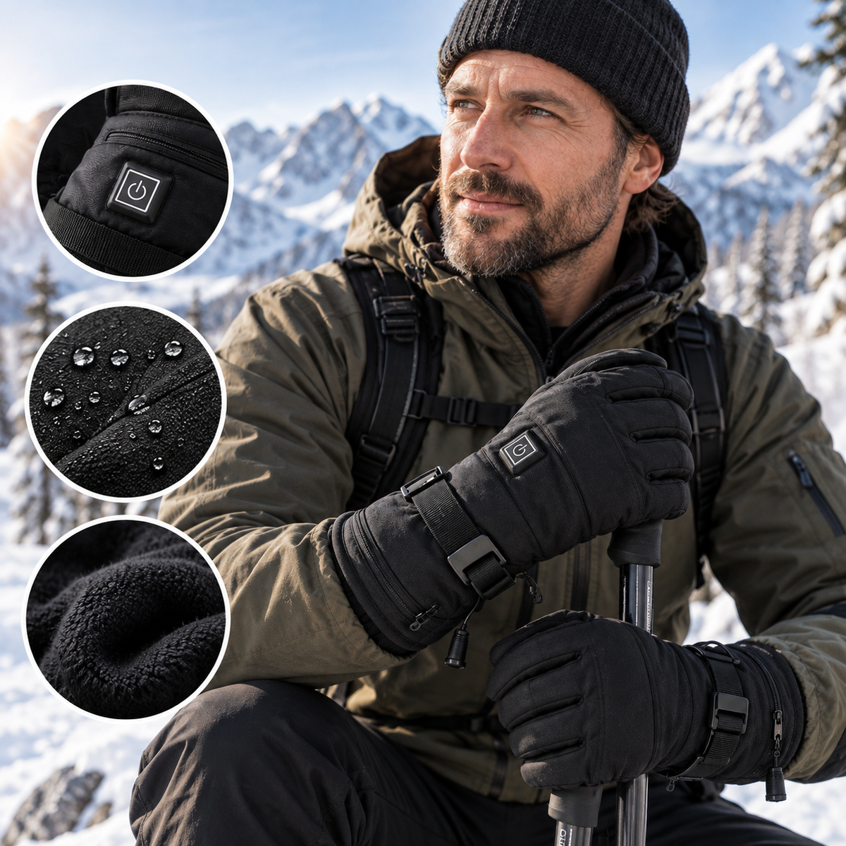 Gants chauffants batterie rechargeable tactiles avec 3 niveaux de chaleur