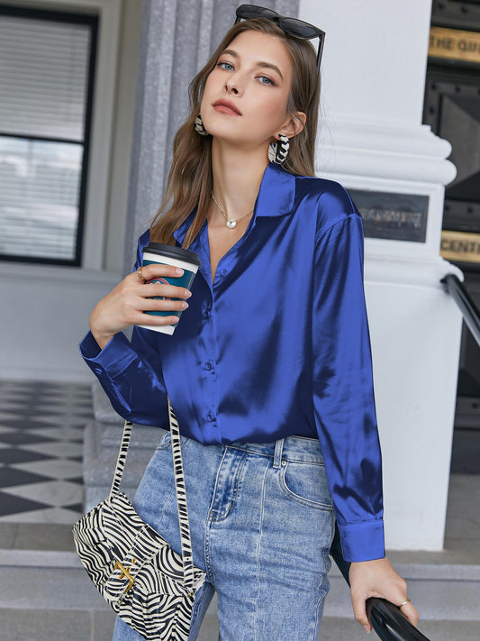 Esthere - Blouse Satinée - Décontractée Manches Longues-Chemisier-PARIS FEMME