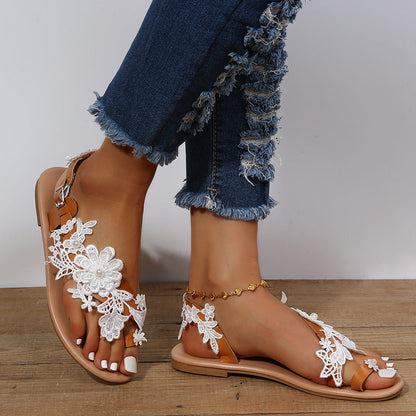 Sandales femme | Appliqués fleurs, lanière cheville | Été