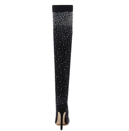 Bottes de danse | Talons hauts strass, montantes | Noir, Gris