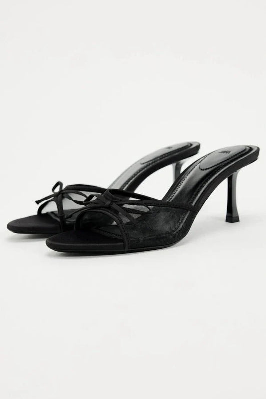 Chaussures de danse latine femme | Talons élancés, nœud délicat