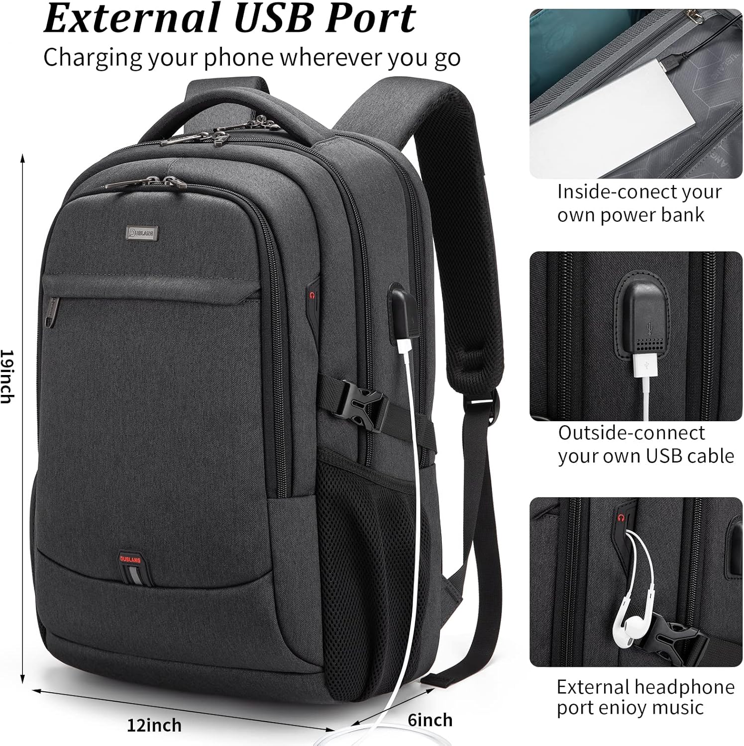 Sac à dos pour ordinateur portable | Résistant à l'eau, port USB | Sac de voyage, compartiments d'organisation