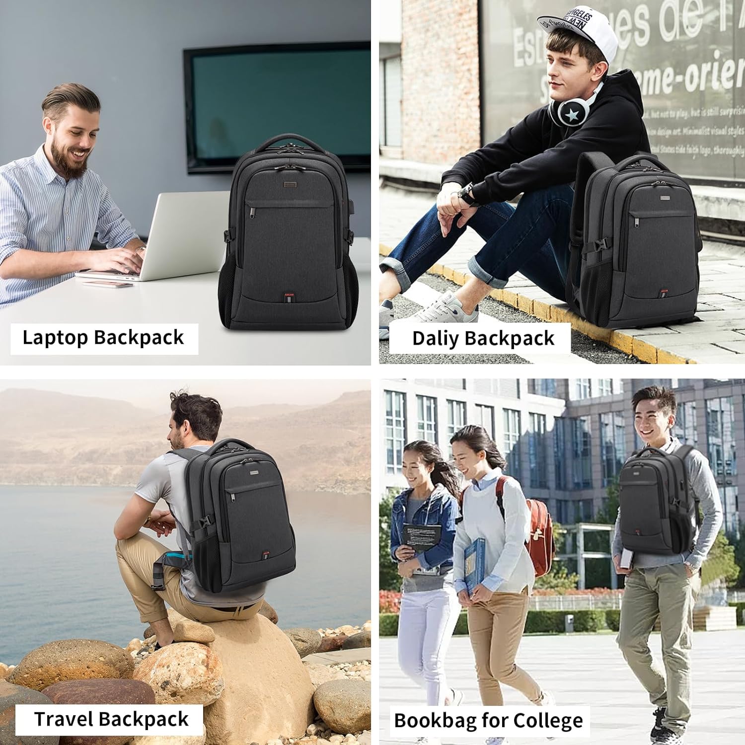 Sac à dos pour ordinateur portable | Résistant à l'eau, port USB | Sac de voyage, compartiments d'organisation