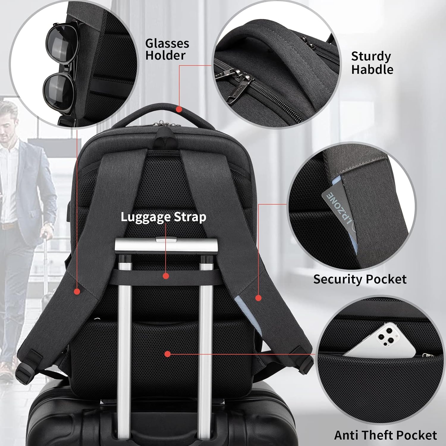 Sac à dos pour ordinateur portable | Résistant à l'eau, port USB | Sac de voyage, compartiments d'organisation