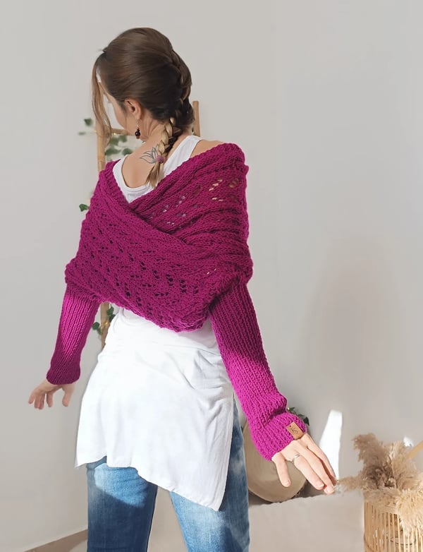 Écharpe femme tricot double manches châle hiver longue 260 cm