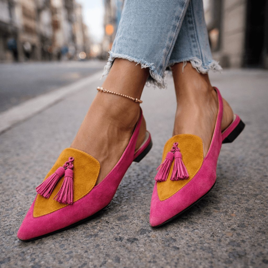 Women slingback flats pointed toe velvet with contrasting trim