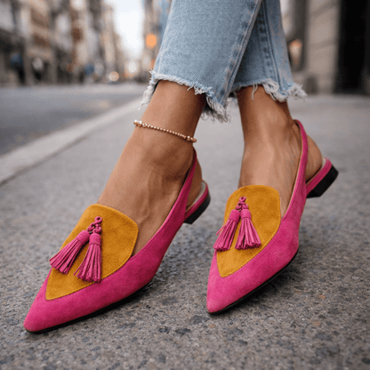 Women slingback flats pointed toe velvet with contrasting trim