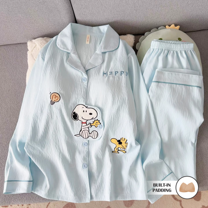 Ensemble pyjama femme 2 pièces matelassé motif Snoopy bleu clair
