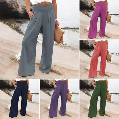 Pantalon femme jambes larges | Taille haute, Smocké | Confort