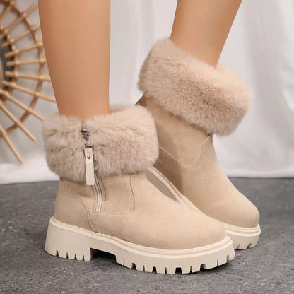 Bottines femme fourrées à zip semelle épaisse coloris crème