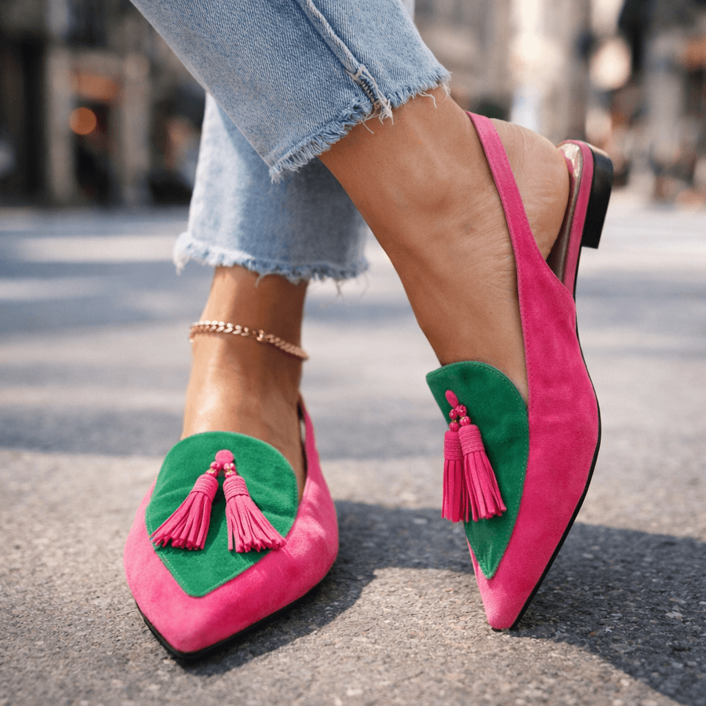 Women slingback flats pointed toe velvet with contrasting trim