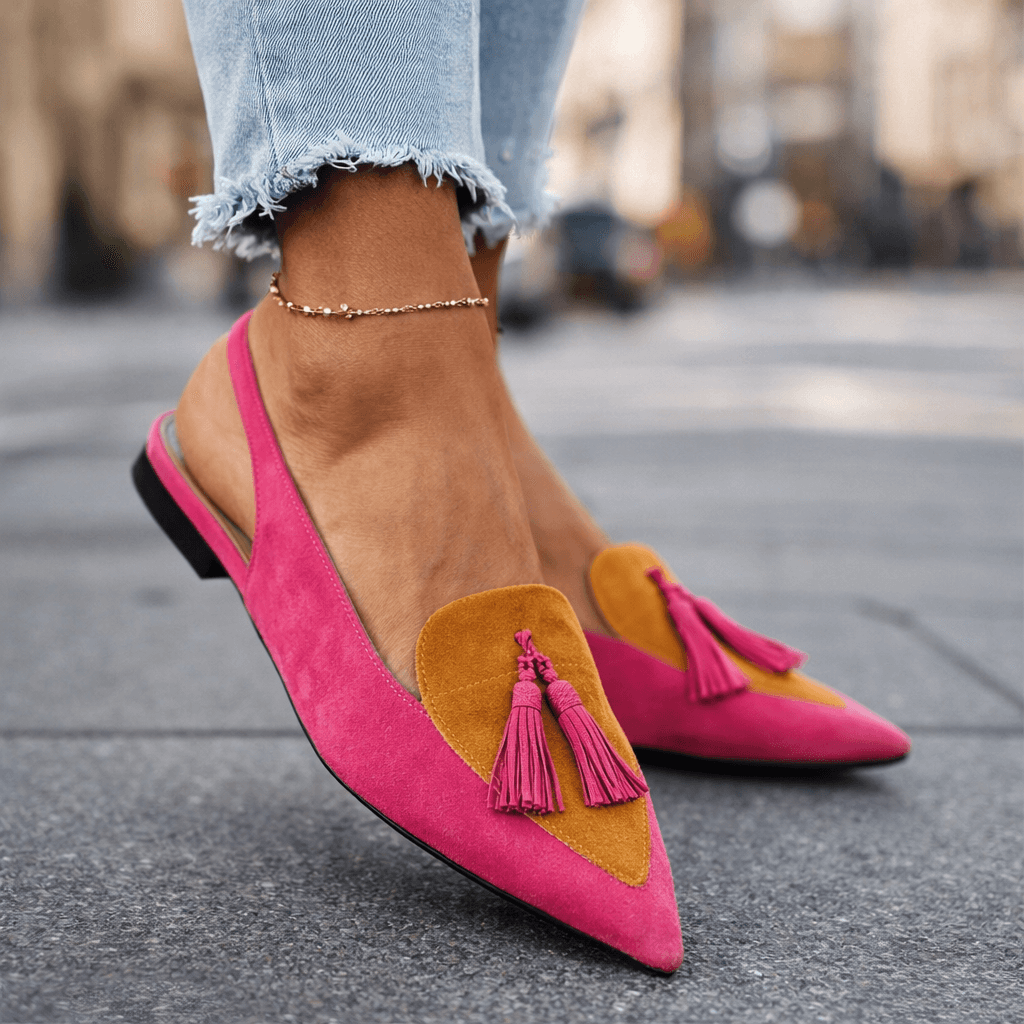 Women slingback flats pointed toe velvet with contrasting trim