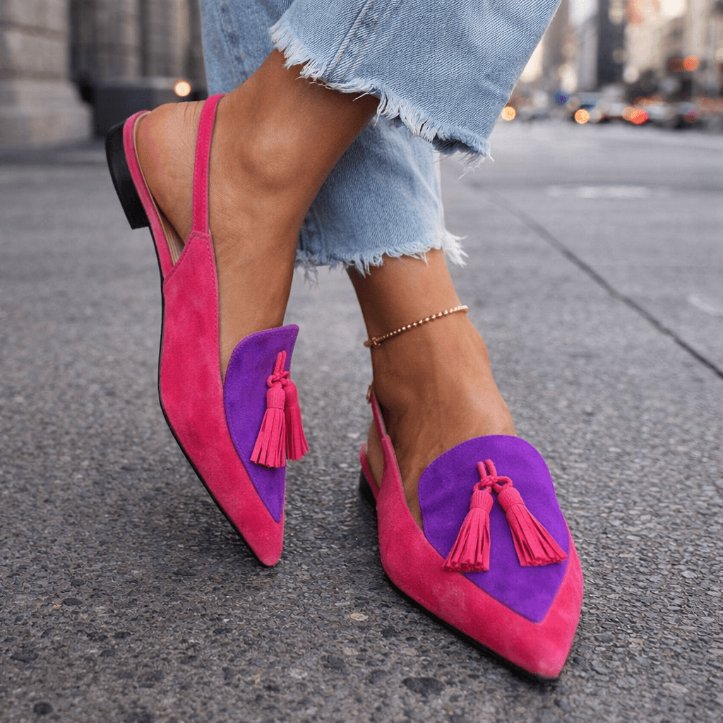Women slingback flats pointed toe velvet with contrasting trim