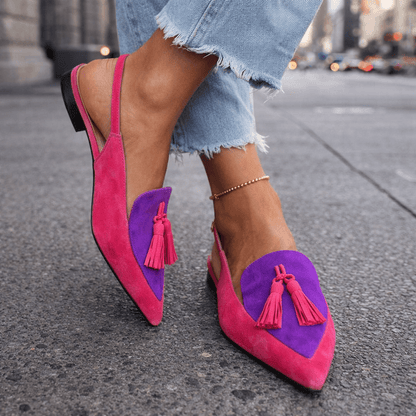 Women slingback flats pointed toe velvet with contrasting trim