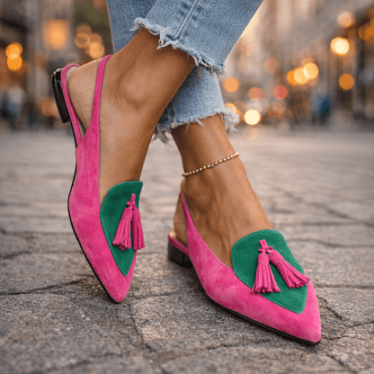 Women slingback flats pointed toe velvet with contrasting trim