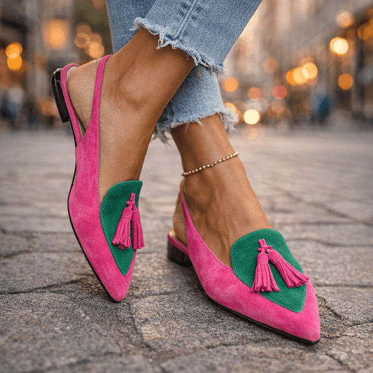 Women slingback flats pointed toe velvet with contrasting trim