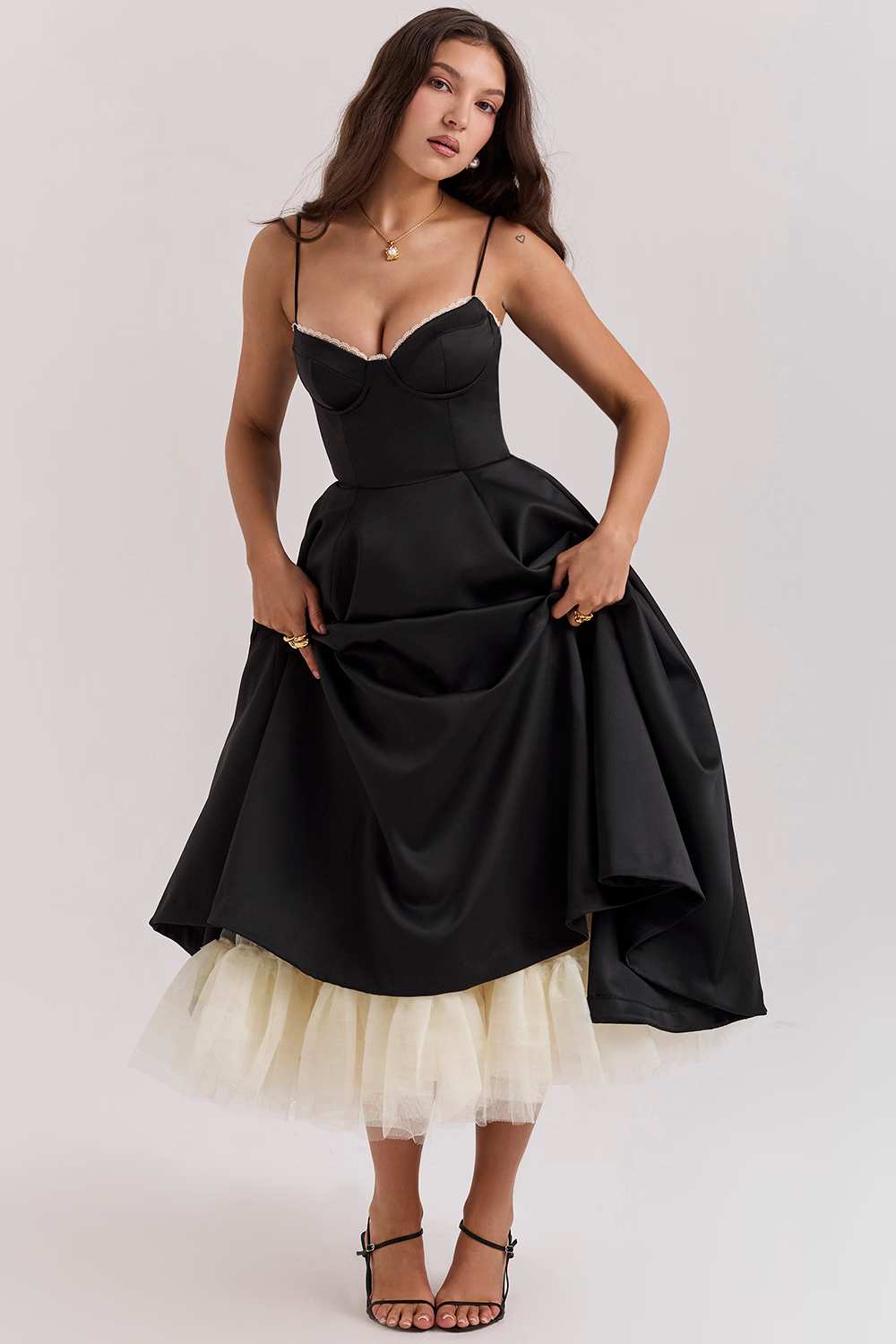 Amarielle - Robe Midi Élégante - Corset - Jupe Évasée - Robe de Bal