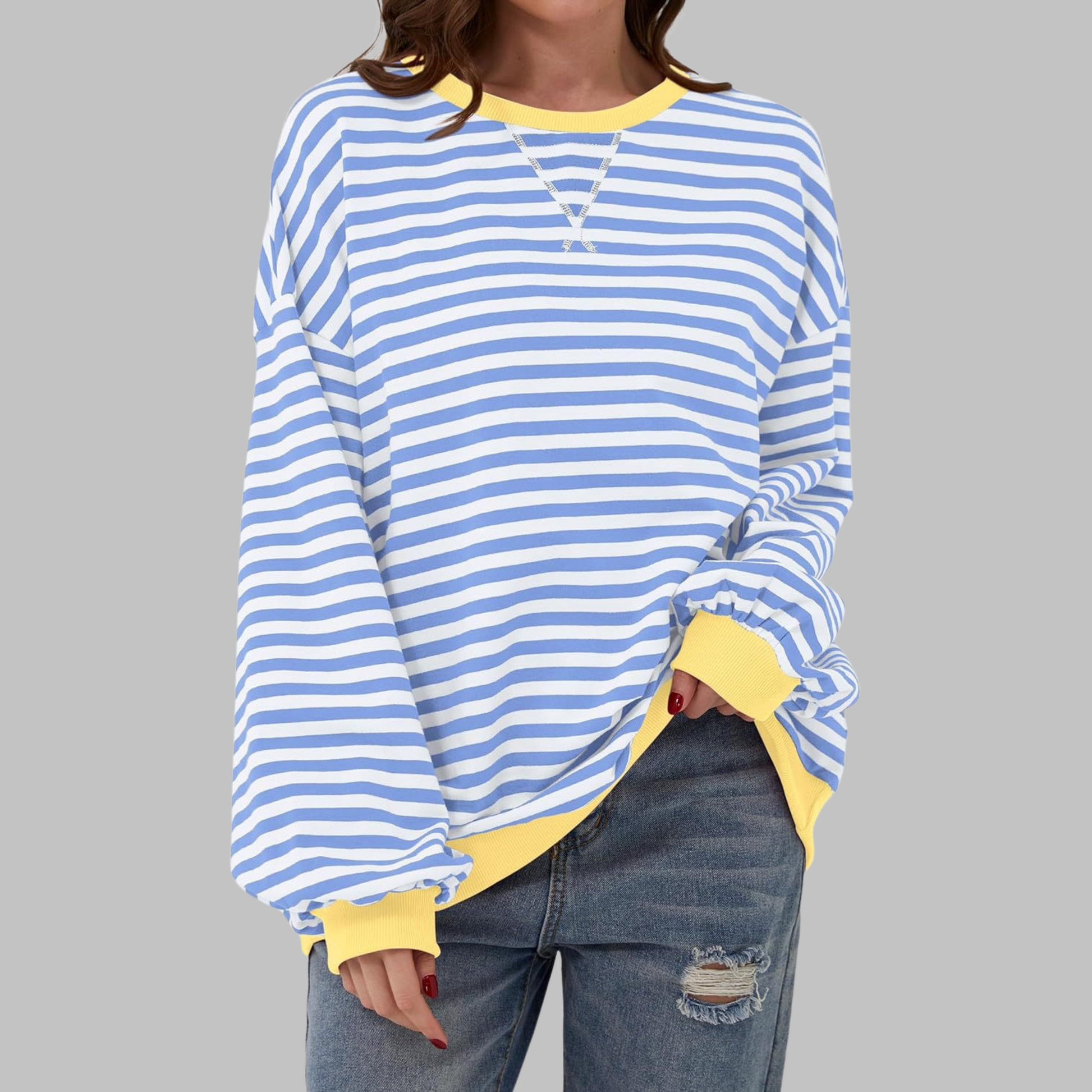 Sweat-shirt rayé femme manches longues | Confort doux, coupe moderne