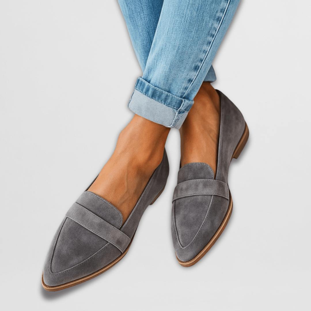 Mocassins femme bout pointu daim plats disponibles en khaki gris noir léopard