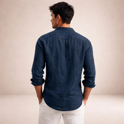 Chemise lin homme | Coupe régulière, col ouvert | Manches longues