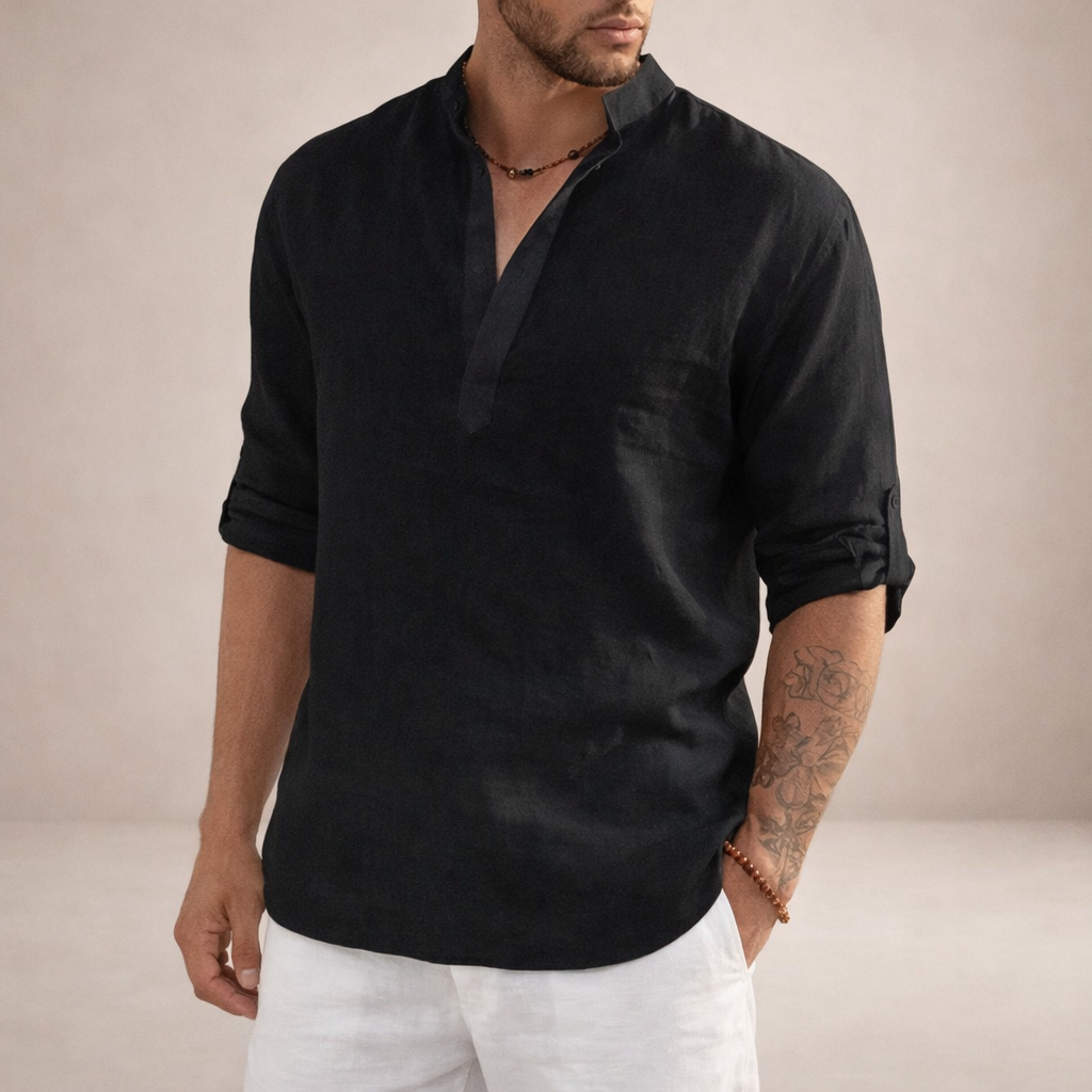 Chemise lin homme | Coupe régulière, manches longues, col officiel
