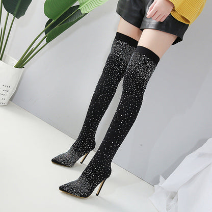Bottes de danse | Talons hauts strass, montantes | Noir, Gris