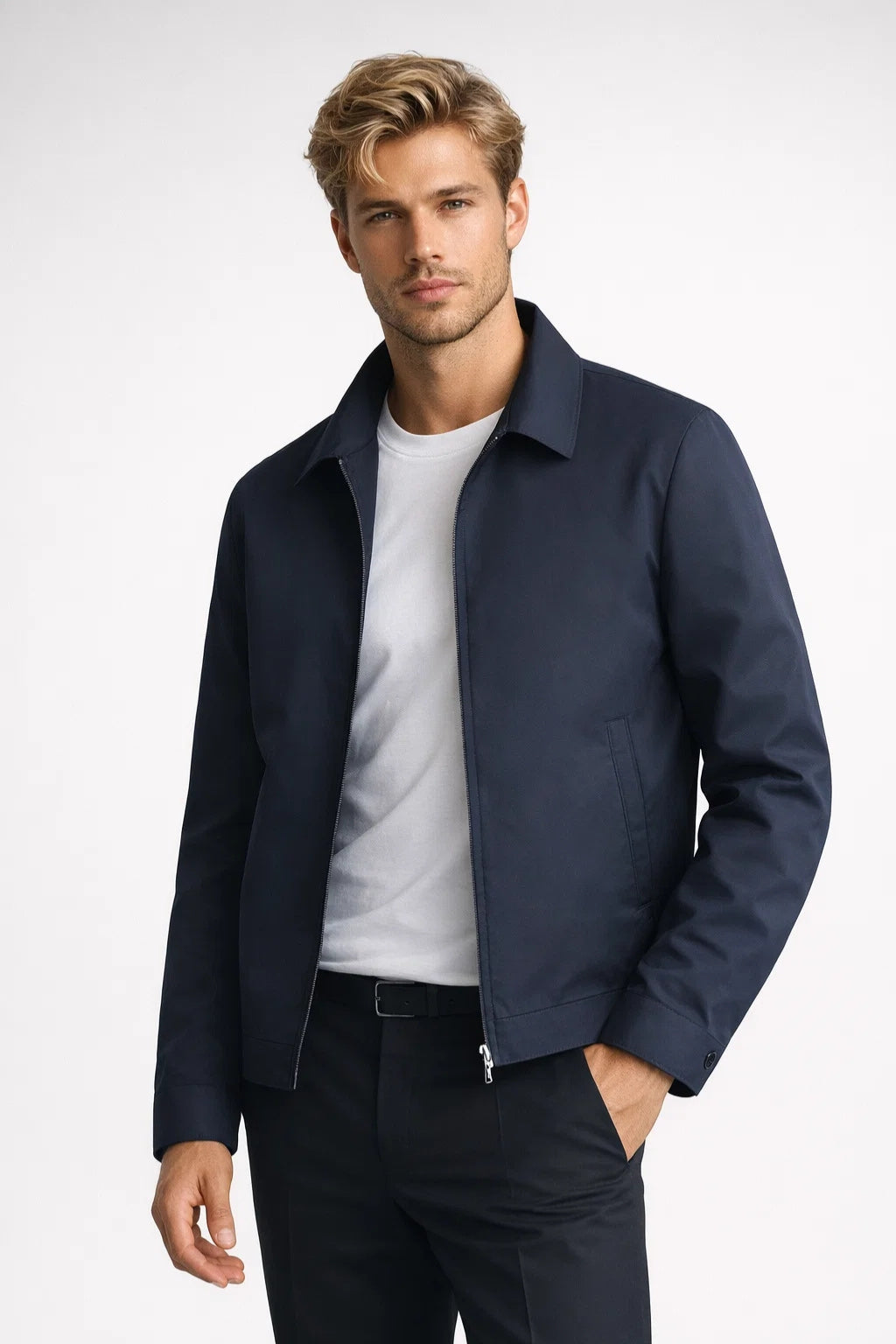 Veste homme slim fit col classique zippée coupe moderne