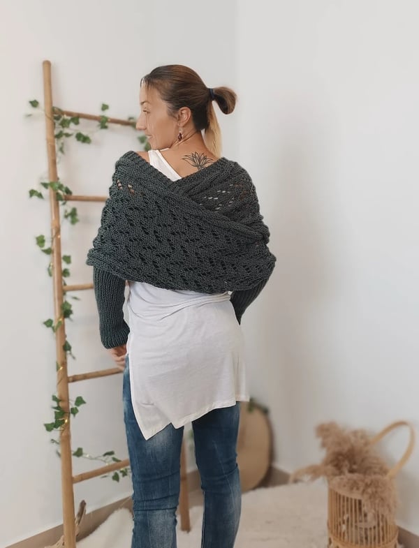 Écharpe femme tricot double manches châle hiver longue 260 cm