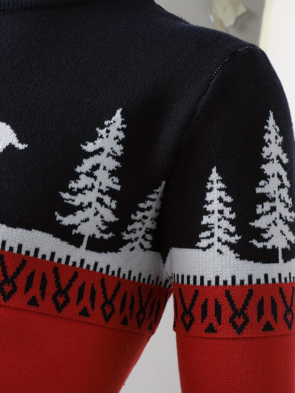 Pull de noël homme renne en maille avec motif sapin et col rond