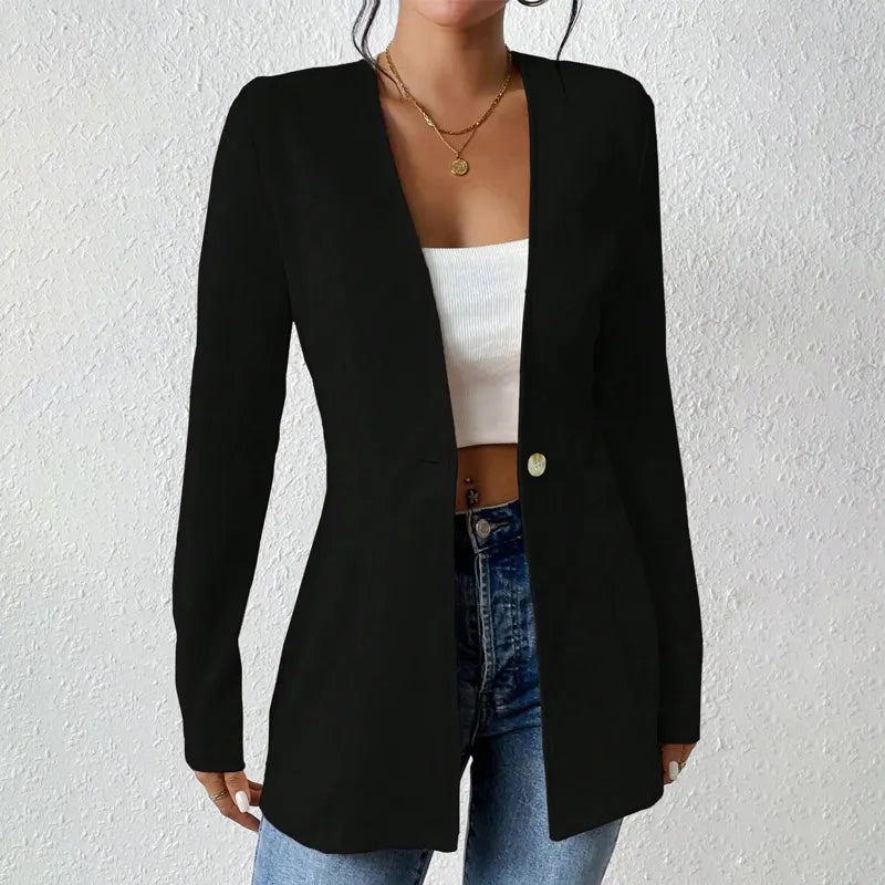Blazer tailleur femme bouton simple coupe structurée col ouvert