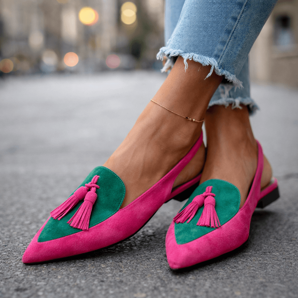 Women slingback flats pointed toe velvet with contrasting trim