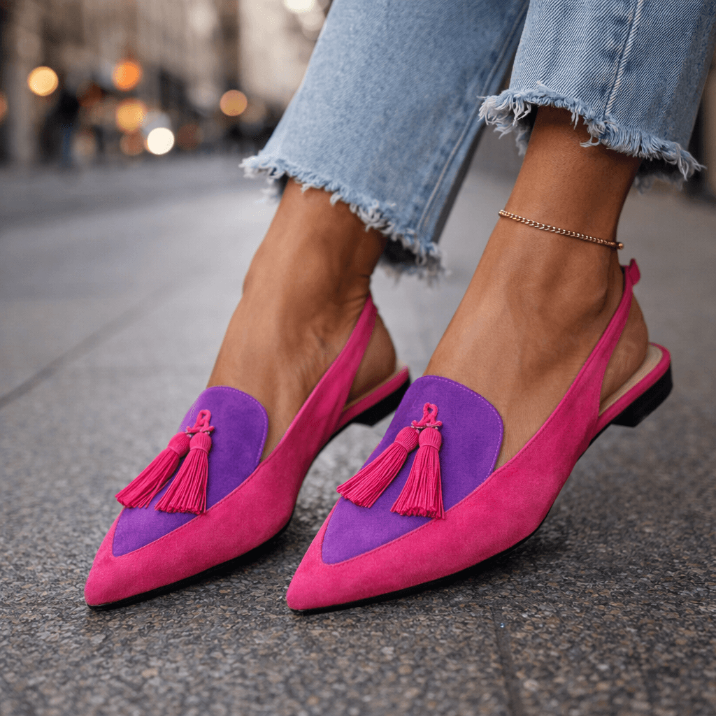 Women slingback flats pointed toe velvet with contrasting trim