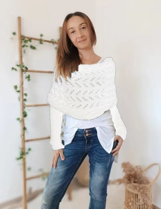 Écharpe femme tricot double manches châle hiver longue 260 cm
