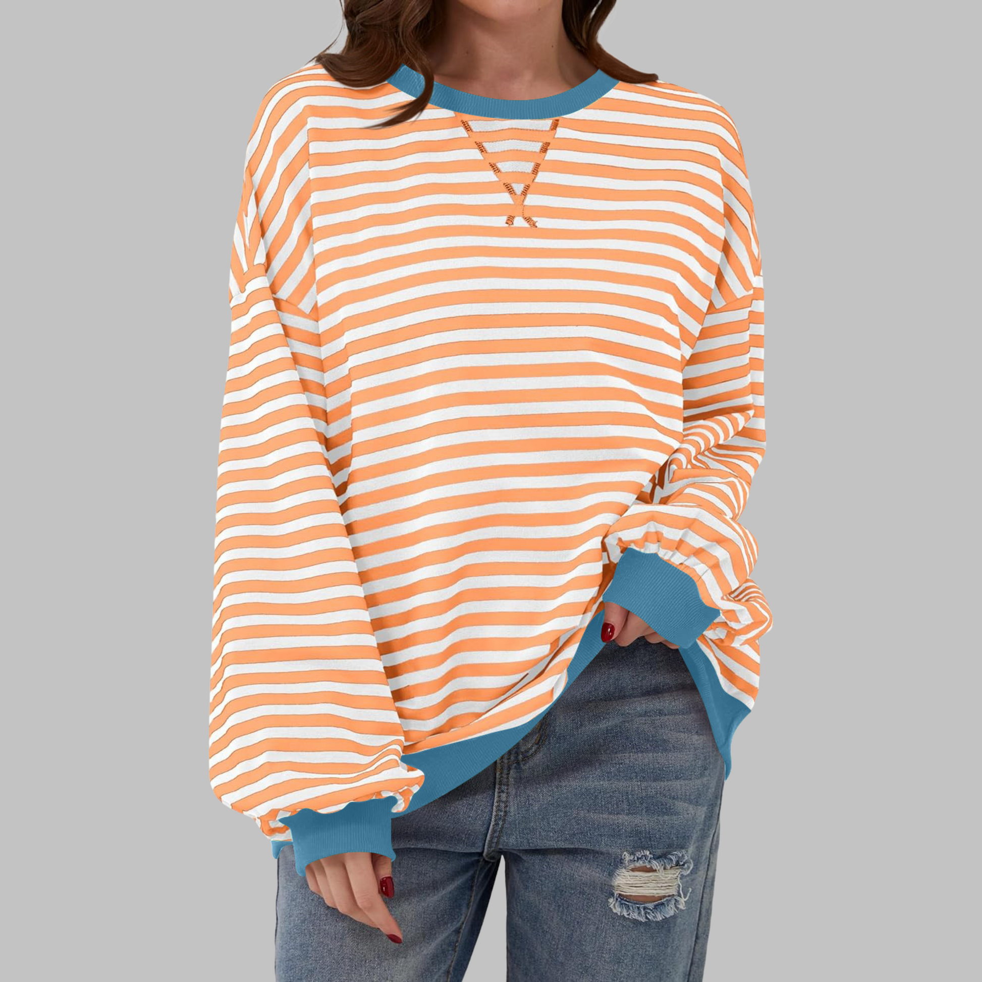 Sweat-shirt rayé femme manches longues | Confort doux, coupe moderne