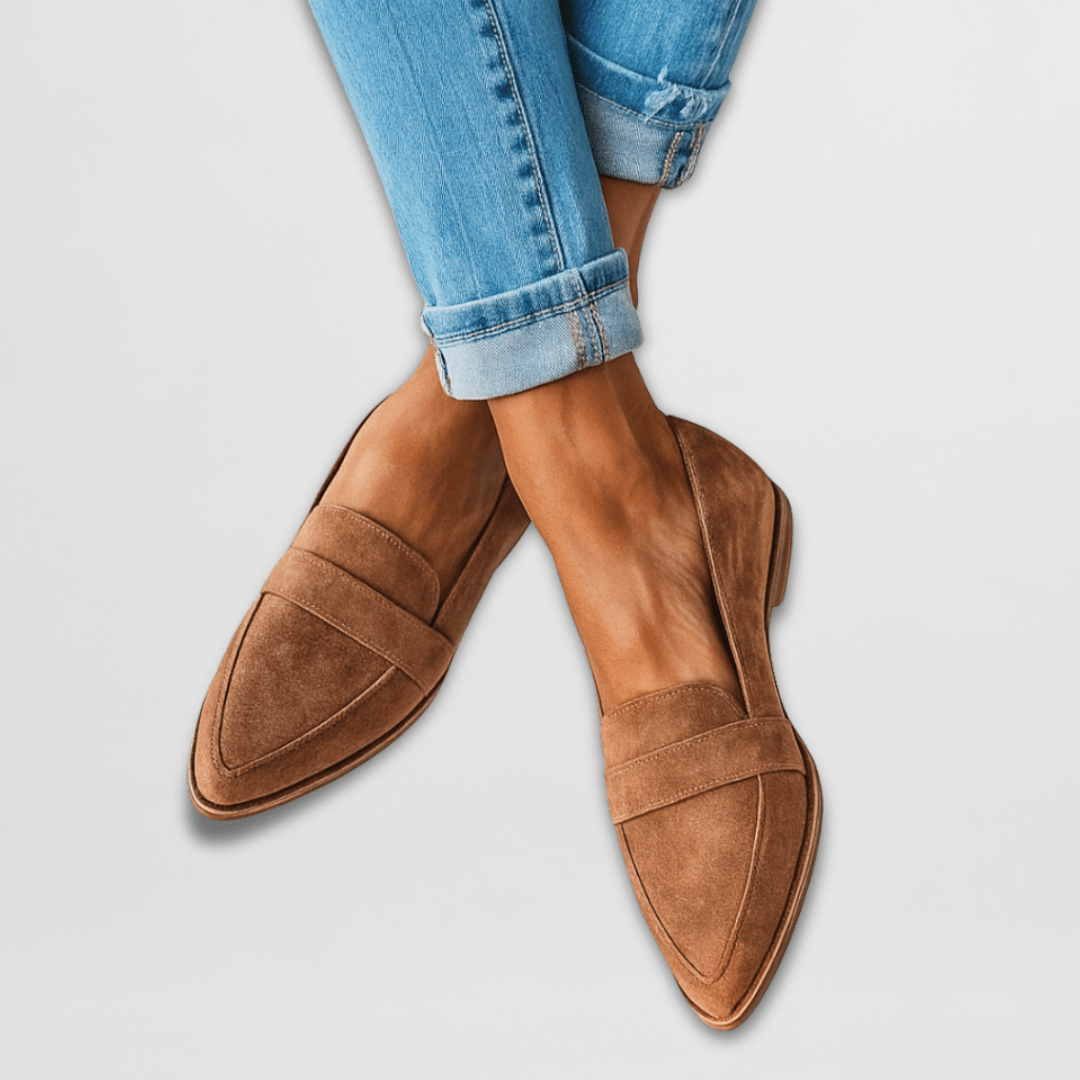 Mocassins femme bout pointu daim plats disponibles en khaki gris noir léopard