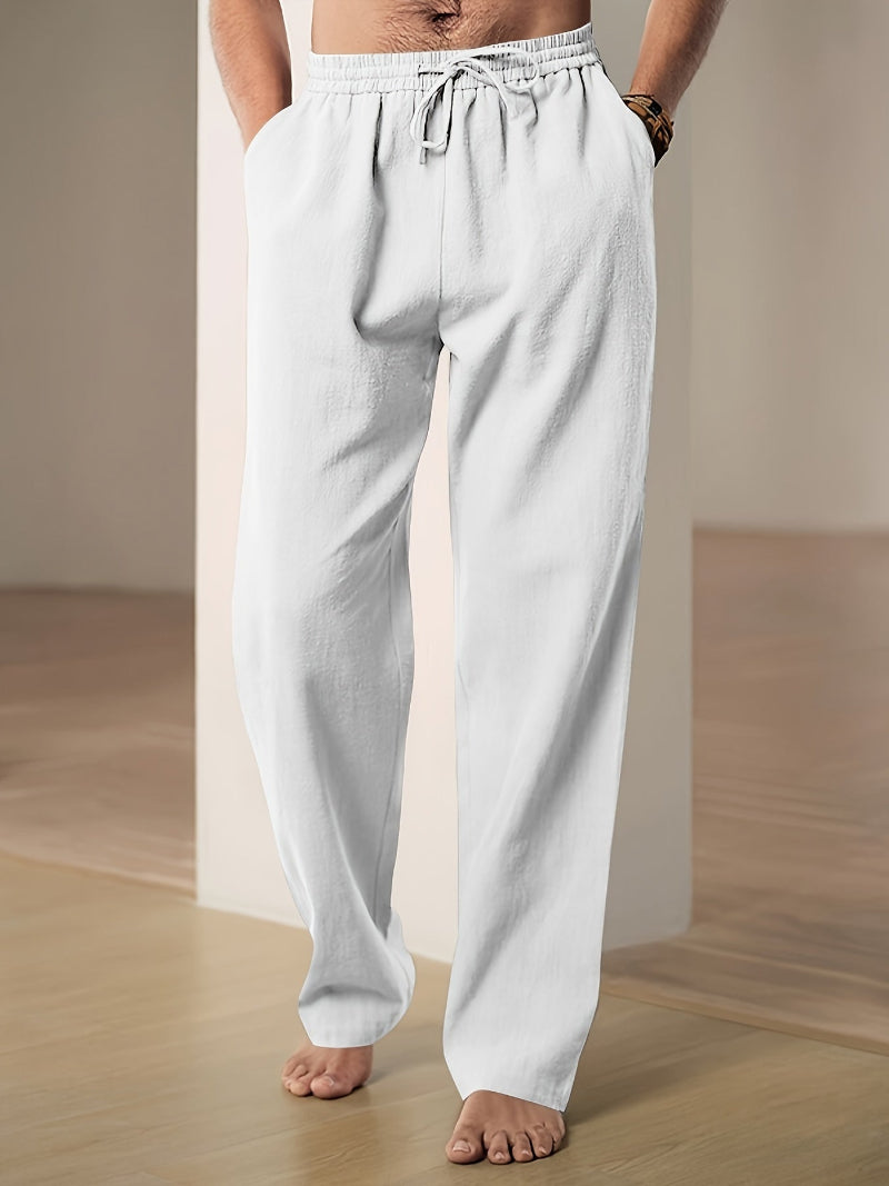 Pantalon décontracté homme coupe droite taille élastique avec cordon de serrage