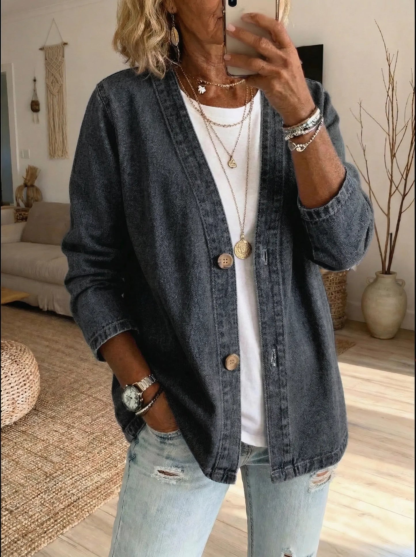 Veste en denim | Coupe droite, fermeture boutonnée