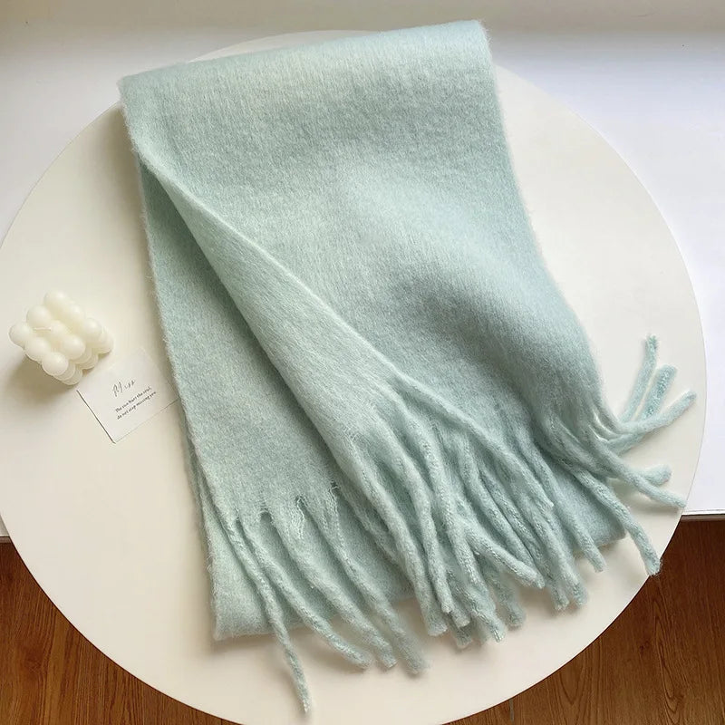 Écharpe cachemire femme hiver douce avec franges couleur unie