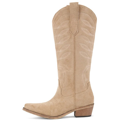Bottes de Cowboy Femme | Montantes Genou, Broderie Occidentale, Talon Épais
