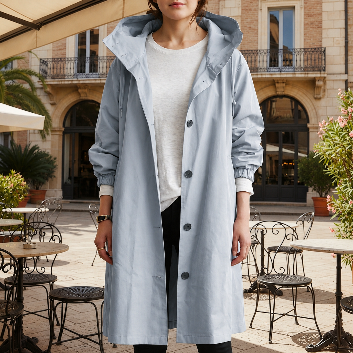 Imperméable femme trench à capuche coupe tailleur mi saison automne