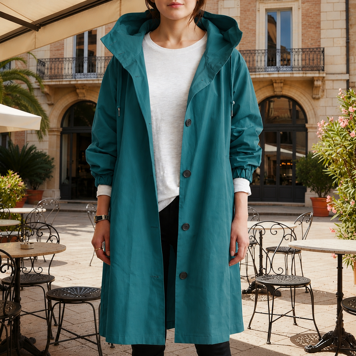 Imperméable femme trench à capuche coupe tailleur mi saison automne