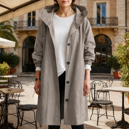 Imperméable femme trench à capuche coupe tailleur mi saison automne