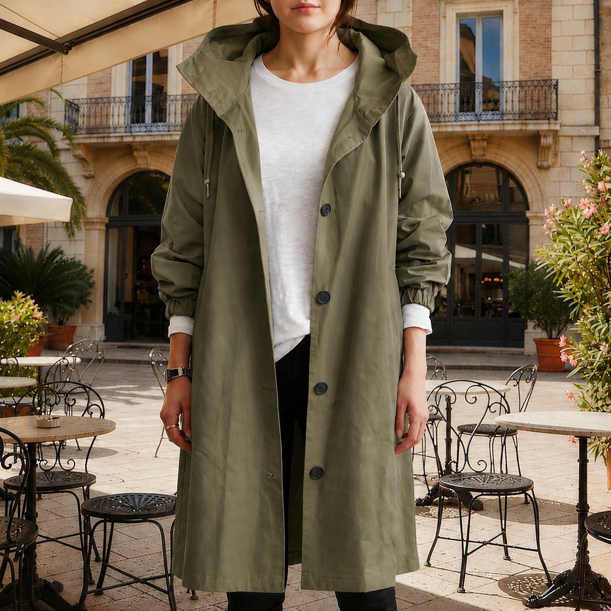 Imperméable femme trench à capuche coupe tailleur mi saison automne
