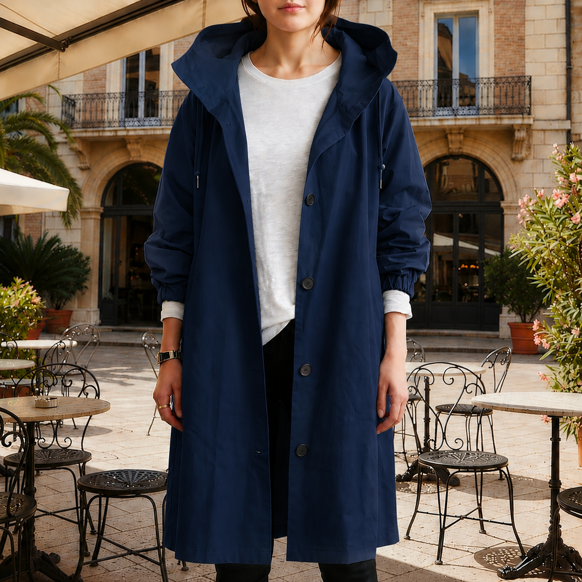 Imperméable femme trench à capuche coupe tailleur mi saison automne