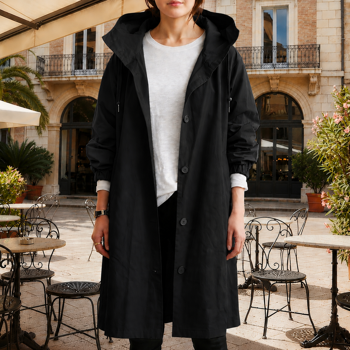 Imperméable femme trench à capuche coupe tailleur mi saison automne