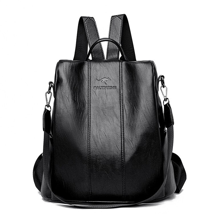 Reppu pour femmes | Cuir, antivol, vintage | Noir