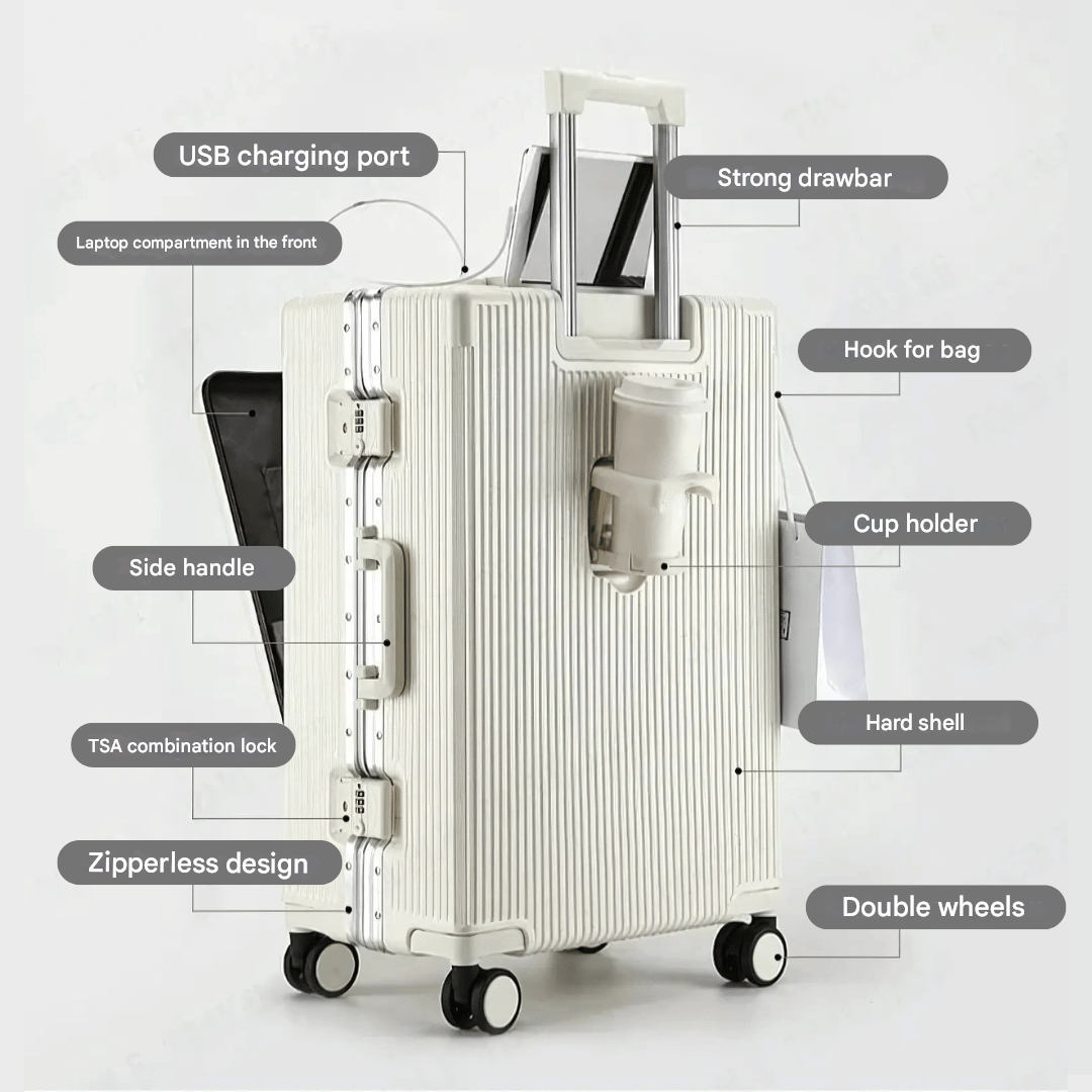 Valise de cabine rigide | Poche frontale, serrure TSA, port USB