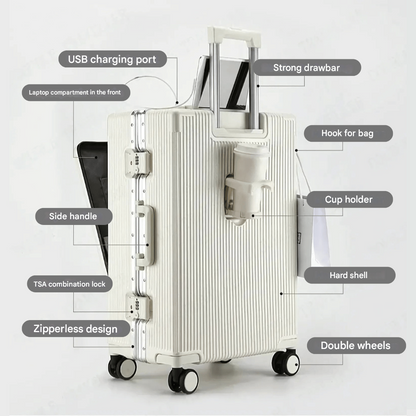 Valise de cabine rigide | Poche frontale, serrure TSA, port USB