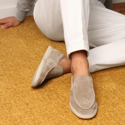 Mocassins homme daim yacht slip-on coutures main semelle antidérapante