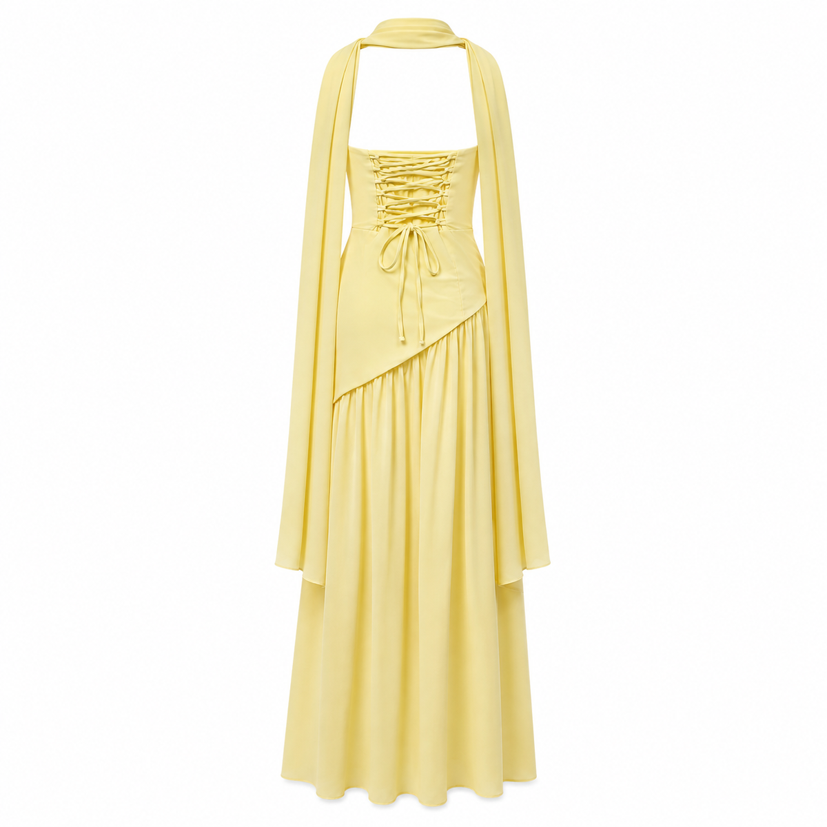 Robe de soirée maxi sans bretelles taille asymétrique fente haute